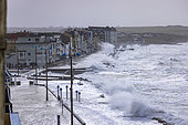 Waves hitting the Wimereux dyke during storm Eunice, Opal Coast, France