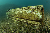 Worked marble beam, located in the submerged Nymphaeum of Emperor Claudius, near Punta Epitaffio , Marine Protected Area of Baia, Naples, Italy, Tyrrhenian Sea