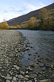 Banks of the Arve, low water, pebbles, autumn, Gaillard, Haute Savoie, France