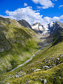 Valley Gaisbergtal seen from Mt. Hohe Mut. Oetztal Alps in the nature park Oetztal near village Obergurgl. Europe, Austria, Tyrol