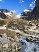 Melting glacier Gaisbergferner in valley Gaisbergtal. Oetztal Alps in the nature park Oetztal near village Obergurgl. Europe, Austria, Tyrol