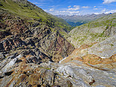 Valley Gurgler Tal. Oetztal Alps in the nature park Oetztal near village Obergurgl. Europe, Austria, Tyrol