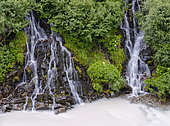 Waterfall tumbling into the Gurgler Ache. Oetztal Alps in the nature park Oetztal near village Obergurgl. Europe, Austria, Tyrol