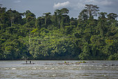 Fishermen on the Ogüé River, (Ogoué, Ogooué), Lastoursville. With its 1,200 km in length, it is the most important river in Gabon. The Ogooué is not navigable due to multitudes of rapids and waterfalls.
