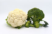 Raw broccoli and cauliflower on a light background. Natural product. Natural hue. Close-up.