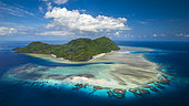 Aerial view of the islet M'Tsamboro and its magnificent reef, Mayotte