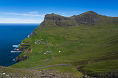 The Postman Trail to the village of Gasadalur, Vagar Island, Faroe Islands, Denmark.