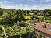 View of the Gardens from the Tower, Sissinghurst Castle and Garden, Cranbrook, Kent, England, United Kingdom, Europe