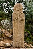 Menhir statue with elaborated back view, Filitosa archaeological site, Corsica, Filitosa, Corsica, France, Europe