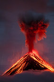 Volcán de Fuego (Volcan de feu) en éruption de nuit, Sierra Madre de Chiapas, Guatemala. Grand prix du concours Fotonoja 2022, catégorie Paysages.