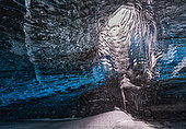 Glacal cave in Vatnajoekull Nationalpark, Iceland. Glacial cave in the Breiidamerkurjoekull Glacier in Vatnajoekull National Park. Moulin or Siphon seen from below. europe, northern europe, iceland, February