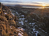 Thingvellir National Park in Iceland during winter. Thingvellir National Park in Iceland during winter. Thingvellir is listed as UNESCO world heritage site. Sunset over lake Thingvallavatn. europe, northern europe, scandinavia, iceland, March
