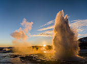 Geothermal area in the Haukadalur, Iceland. The geysir Strokkur in the geothermal area Haukadalur part of the touristic route Golden Circle during winter. europe, northern europe, iceland, February