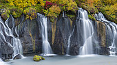 Hraunfossar, Iceland. Waterfall Hraunfossar with colorful foilage during fall. europe, northern europe, iceland, september
