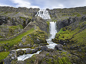 Westfjords (Vestfirdir), Iceland. Waterfall Dynjandi, an icon of the Westfjords. The remote Westfjords (Vestfirdir) in north west Iceland. Europe, Scandinavia, Iceland