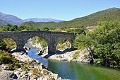 Old Genovese Bridge over the Tavignano River near Altiani, Corte, Corsica, France, Europe