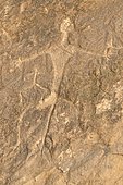 Stone Age rock carving of a man in the UNESCO World Heritage site of Gobustan with about 6, 000 rock carvings up to 40, 000 years, near the district town of Gobustan on the Caspian Sea, Azerbaijan, Caucasus, Middle East, Asia