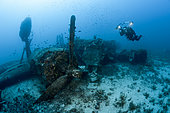 Scuba Diver at B-24 Liberator Bomber Wreck, Vis Island, Mediterranean Sea, Croatia