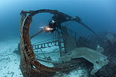 Scuba Diver at Fortunal Wreck, Vis Island, Mediterranean Sea, Croatia
