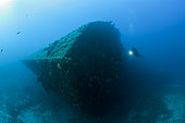 Scuba Diver at Vassilios Wreck, Vis Island, Mediterranean Sea, Croatia
