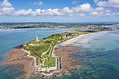 Aerial view of the Vauban fortifications of Saint-Vaast-La-Hougue, Manche, Cotentin, Normandy, France