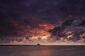 Sunset over the Bay of Mont-Saint-Michel from the Pointe du Grouin du Sud, Manche, Normandy, France