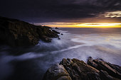 The last light of the day on the Côte Sauvage of Saint-Pierre-Quiberon, Morbihan, Brittany, France