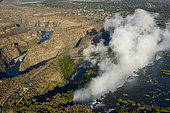 Aerial view of Zambezi River Batoka Gorge and Victoria Falls. Livingstone. Zambia