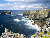 Isle of Lewis, part of the island Lewis and Harris in the Outer Hebrides of Scotland. Coast and lighthouse at the Butt of Lewis (Rubha Robhanais). Europe, Scotland, July