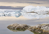 Ilulissat Icefjord also called kangia or Ilulissat Kangerlua at Disko Bay. The icefjord is listed as UNESCO world heritage. America, North America, Greenland, Danish Territory