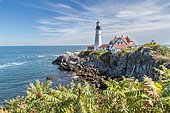 Cape Elizabeth Lighthouse, rocky coast, Cape Elizabeth, Maine, USA, North America