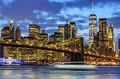 New York City Skyline by Night with Manhattan, Brooklyn Bridge, World Trade Center WTC