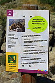 Information panel on the dangers of feeding wild marmots, Ecrins NP, Alps, France