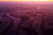 Aerial view at the beginning of the day the river le cher and the border - Loir et Cher - France