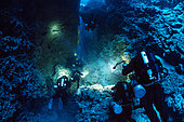 Rebreather divers diving the canyon, Dahab, Sinai Peninsula, Red Sea, Egypt