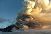 Eruption of the Tungurahua volcano in 2014. The volcanoes road. Ecuador.
