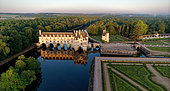 Chenonceau castle with the river Le Cher passing below - aerial view - Indre et Loire - France