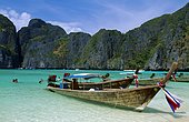 Longtail boats at Maya Beach, Phi Phi Le, Thailand, Asia