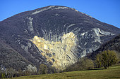 Limestone quarry (aggregates) completely ripping open the Mont des Princes, Alps, Haute Savoie, France