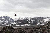 Helicopter link between Ittoqqotoormiit and Constable Point. 20 minute helicopter flight from the village to Constable Point air base (Nerlerit Inaat), Greenland