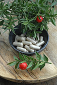 Food supplement capsules with Butcher's broom (Ruscus aculeatus) to promote blood circulation