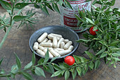 Food supplement capsules with Butcher's broom (Ruscus aculeatus) to promote blood circulation