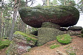 'Trembling stone' sandstone rock in equilibrium, Massif des Vosges, Orbey, Haut-Rhin, Alsace, France