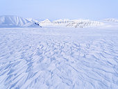Landscape on the Filchnerfonna icelshield during winter, the island Spitzbergen in the Svalbard archipelago. Arktic, Europe, Scandinavia, Norway, Svalbard