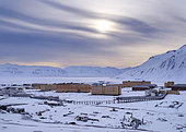 Pyramiden, abandoned russian mining settlement at the Billefjorden, island Spitzbergen in the svalbard archipelago. Arctic, Europe, Scandinavia, Norway, Svalbard
