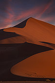 Sand dune at dusk, Namib-Naukluft National ParK Park and National Reserve, Sossusvlei, Namibia