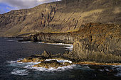 Las Puntas basaltic columns on the island of El Herrio, Canary Islands. Caldera of El Golfo - El Hierro is a recent volcanic island and is part of the European Geoparks network - Canary Islands