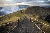 Nicaragua, Granada, Staircase with yellow steps leading to a viewpoint above the Masaya volcano.