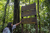 Sign indicating the holly place for the Ramas called Canta Gallo located in the Indio Maiz Biological Reserve, Nicaragua, San Juan de Nicaragua.
