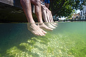 Feet in water during the heat wave, La Sorgue, Isle sur Sorgue and downstream, Provence, France